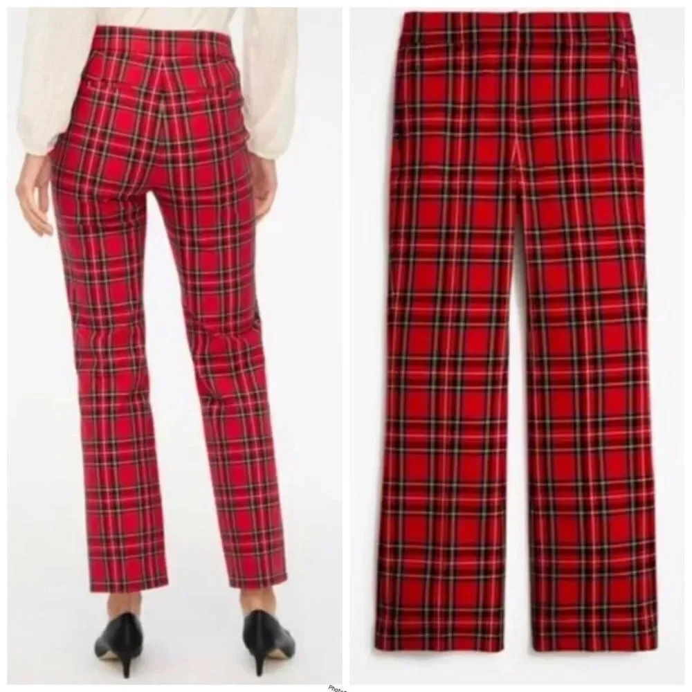 J.Crew BM376 Trendy Chic Kelsey Flare Pants in Festive Tartan Plaid